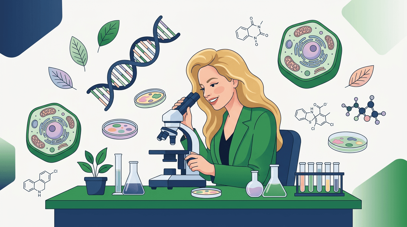 Julia Truss przy mikroskopie — nauka biologii